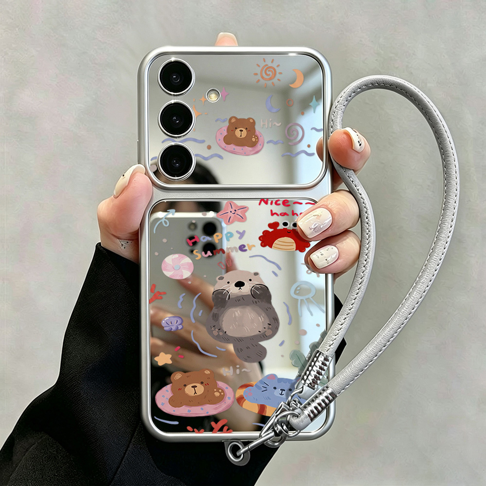 Phone Cases Galaxy A16 5G - Cartoon Beer Spiegelhoesje met Koord voor