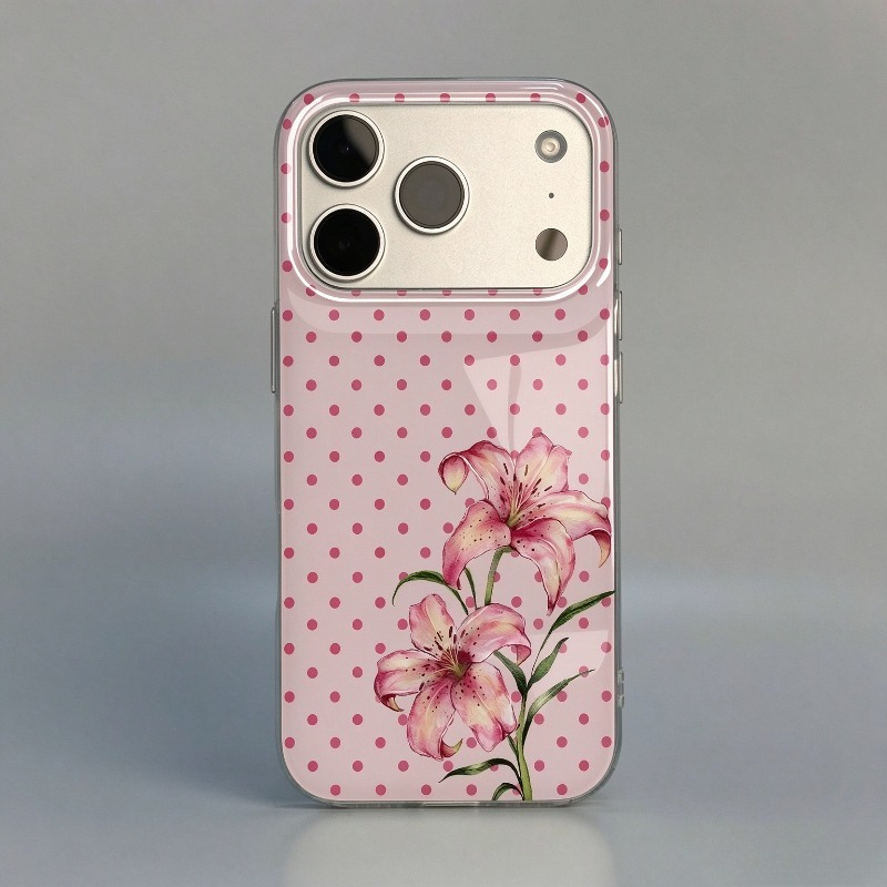 Phone Cases Xr Iphone - Roze telefoonhoesje met polkadot- en hibiscusbloemenpatroon
